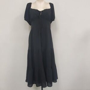 And Now This Women Dark Coquette Whimsigoth Tiered Puff Sleeve Dress Size L Maxi